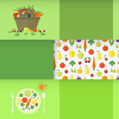 Banners with fruits and vegetables. Vector illustration