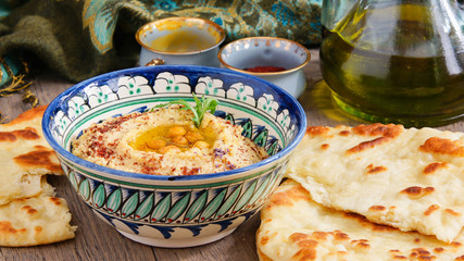 hummus and wheat flatbread