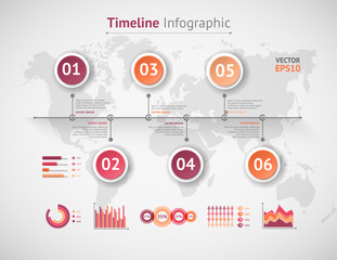 Timeline vector infographic. World map