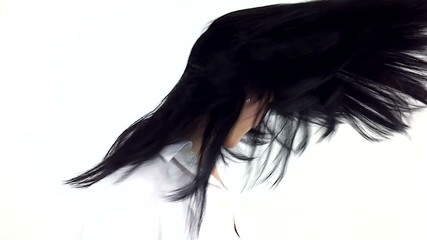 Long black hair moving super slow motion 120fps in front of camera