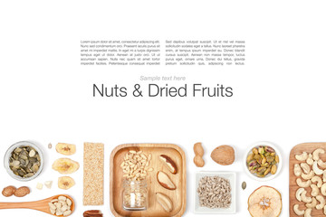 Fototapeta na wymiar nuts and dried fruits on white background