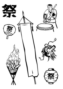 祭切絵モノクロ