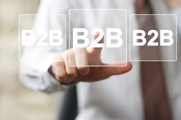 Businessman pressing button web b2b icon.