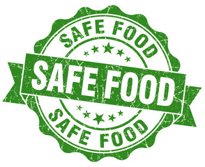 safe food green grungy stamp isolated on white