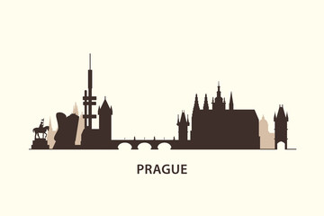 Prague skyline silhouette - obrazy, fototapety, plakaty