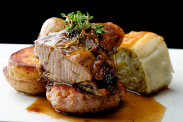 Venison meat steak with potato and vegetable