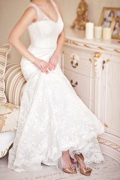 Wedding white gorgeous dress in vintage interior