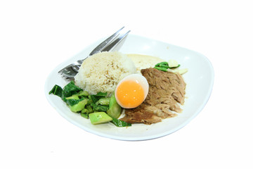 stewed pork leg on rice with egg boiled