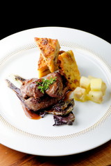 Venison meat steak with potato and vegetable