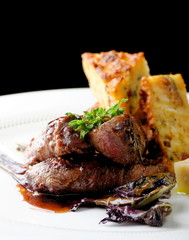 Venison meat steak with potato and vegetable