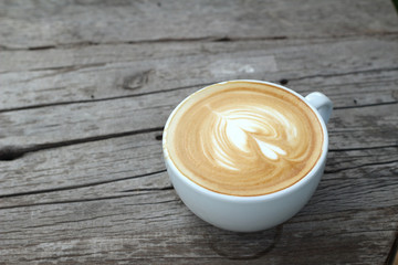 Hot latte coffee in glass