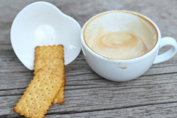 latte coffee in glass and crackers
