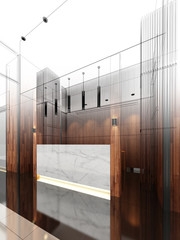 sketch design of lobby ,3dwire frame render