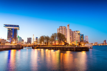Fototapeta na wymiar Stunning night skyline of Rotterdam, The Netherlands