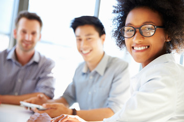 Three business professionals working together