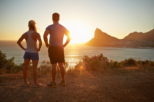 Man and woman contemplating after jogging
