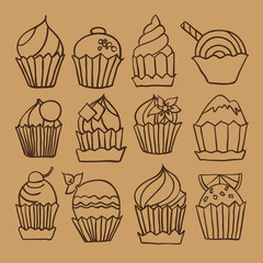 cupcakes. vector hand drawn illustration