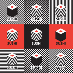 Obrazy na Szkle  zestaw abstrakcyjnych banerów na temat sushi