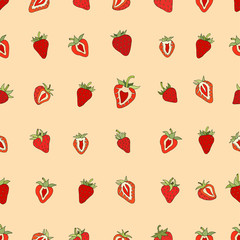Seamless pattern Set red strawberries