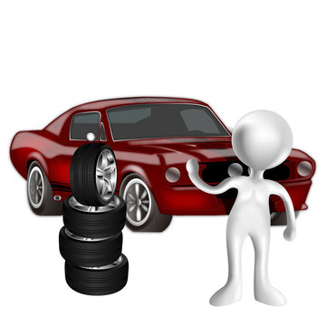 3d Car con monigote mecanico y ruedas