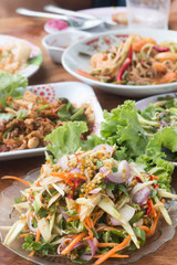 Herb salad with deep fried fish and shrimp (Thai fusion  food)