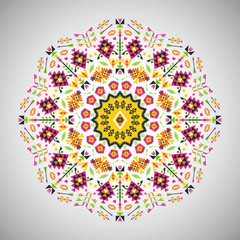 Ornamental round colorful geometric pattern in aztec style