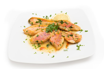 Triglie in umido, Surmullet soup, Mediterranean Cuisine 