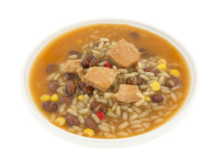Broth with chicken beans, rice and veggies