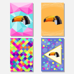 Bright colored set with geometric toucan for use in design