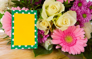 Colorful flowers bouquet  and card.