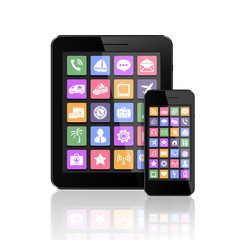 Mobile phone and tablet PC with app icons