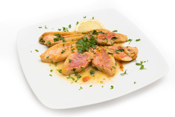 Triglie in umido, Surmullet soup, Mediterranean Cuisine 
