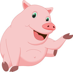 cute pig cartoon waving hand