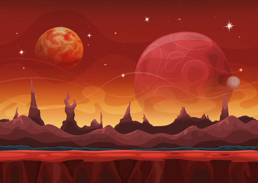 Fantasy Sci-fi Martian Background For Ui Game With Mountains