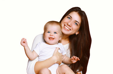 Portrait of happy smiling mother and child together having fun
