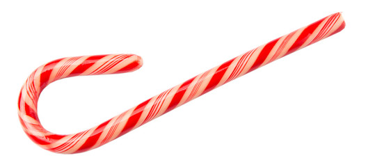 Obraz premium Christmas red and white stripe candy cane over white background