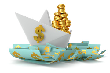 White paper boat dollars