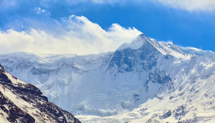 Snow capped mountains.