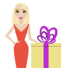 Women and big gift box