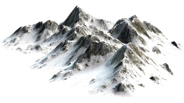 
Snowy Mountains peaks separated on white background