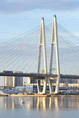 Cable stayed bridge at evening.