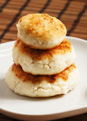 Homemade cottage cheese pancakes, selective focus
