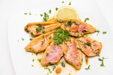 Triglie in umido, Surmullet soup, Mediterranean Cuisine 