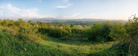 Fototapeta na wymiar Spring landscape with Caucasus green mountains