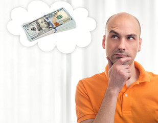 man thinking about lot of money