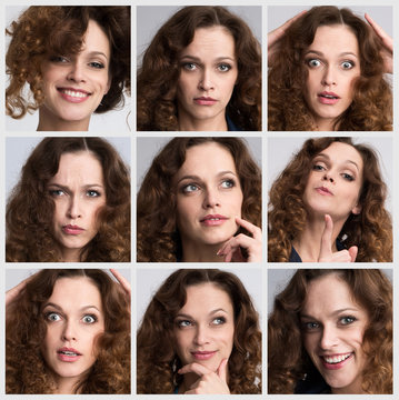 Collage of woman different emotions
