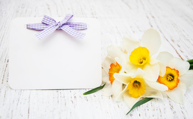 daffodil flowers with card