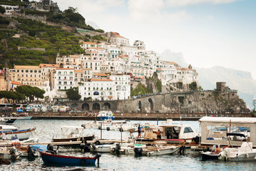 Fototapeta na wymiar Amalfi coast and harbor Italy