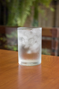 A glass of water with ice.