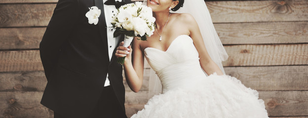 Wedding picture of happy bride.